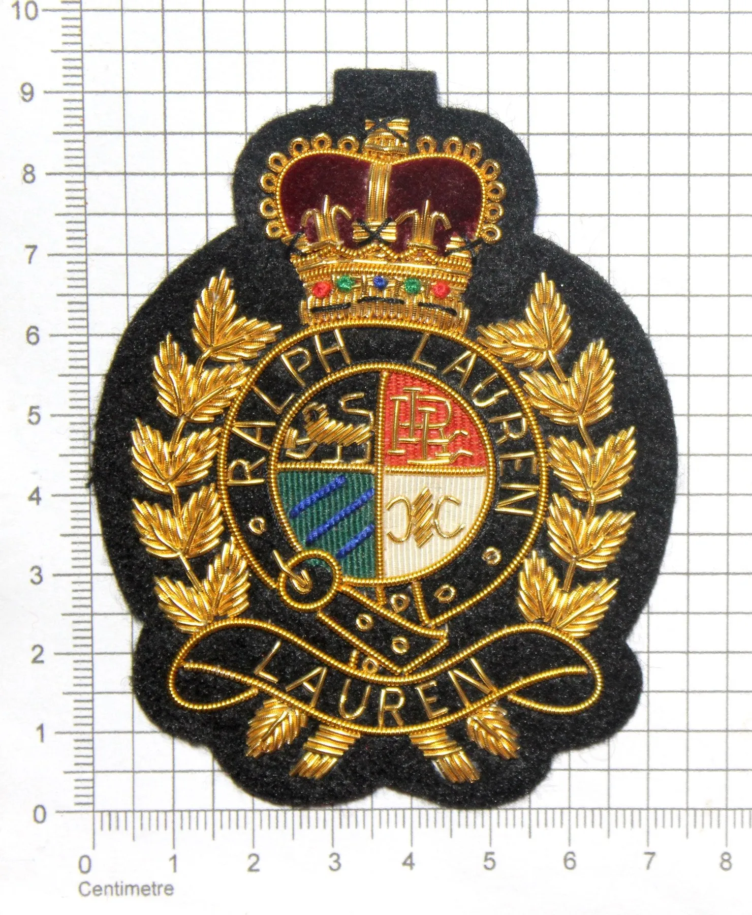 Lauren Hand-Embroidered Crest Patch on Black Felt – Perfect for Blazers, Jackets, and T-Shirts