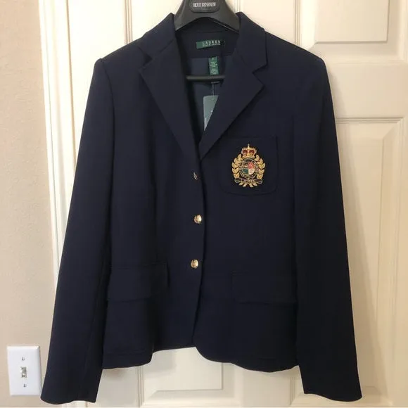 Lauren Hand-Embroidered Crest Patch on Black Felt – Perfect for Blazers, Jackets, and T-Shirts