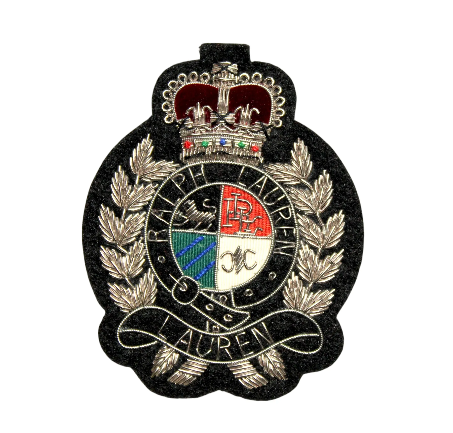Lauren Hand-Embroidered Crest Patch on Black Felt – Perfect for Blazers, Jackets, and T-Shirts
