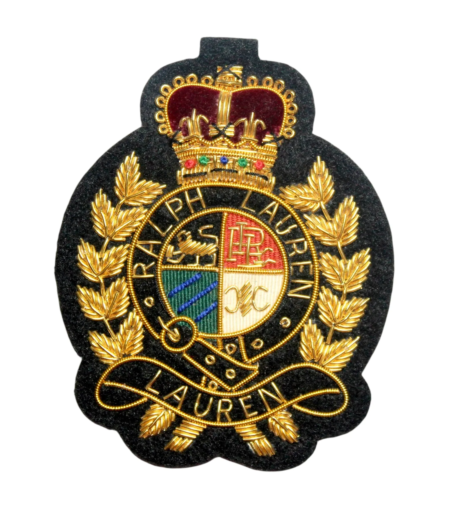 Lauren Hand-Embroidered Crest Patch on Black Felt – Perfect for Blazers, Jackets, and T-Shirts