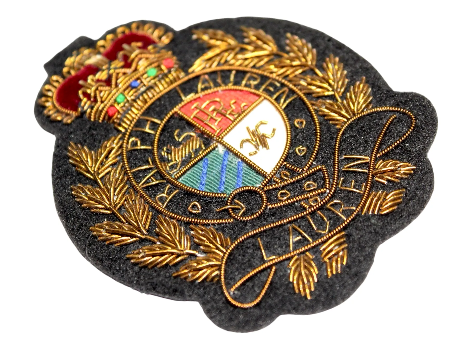 Lauren Hand-Embroidered Crest Patch on Black Felt – Perfect for Blazers, Jackets, and T-Shirts