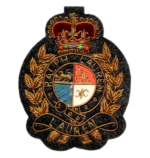 Lauren Hand-Embroidered Crest Patch on Black Felt – Perfect for Blazers, Jackets, and T-Shirts