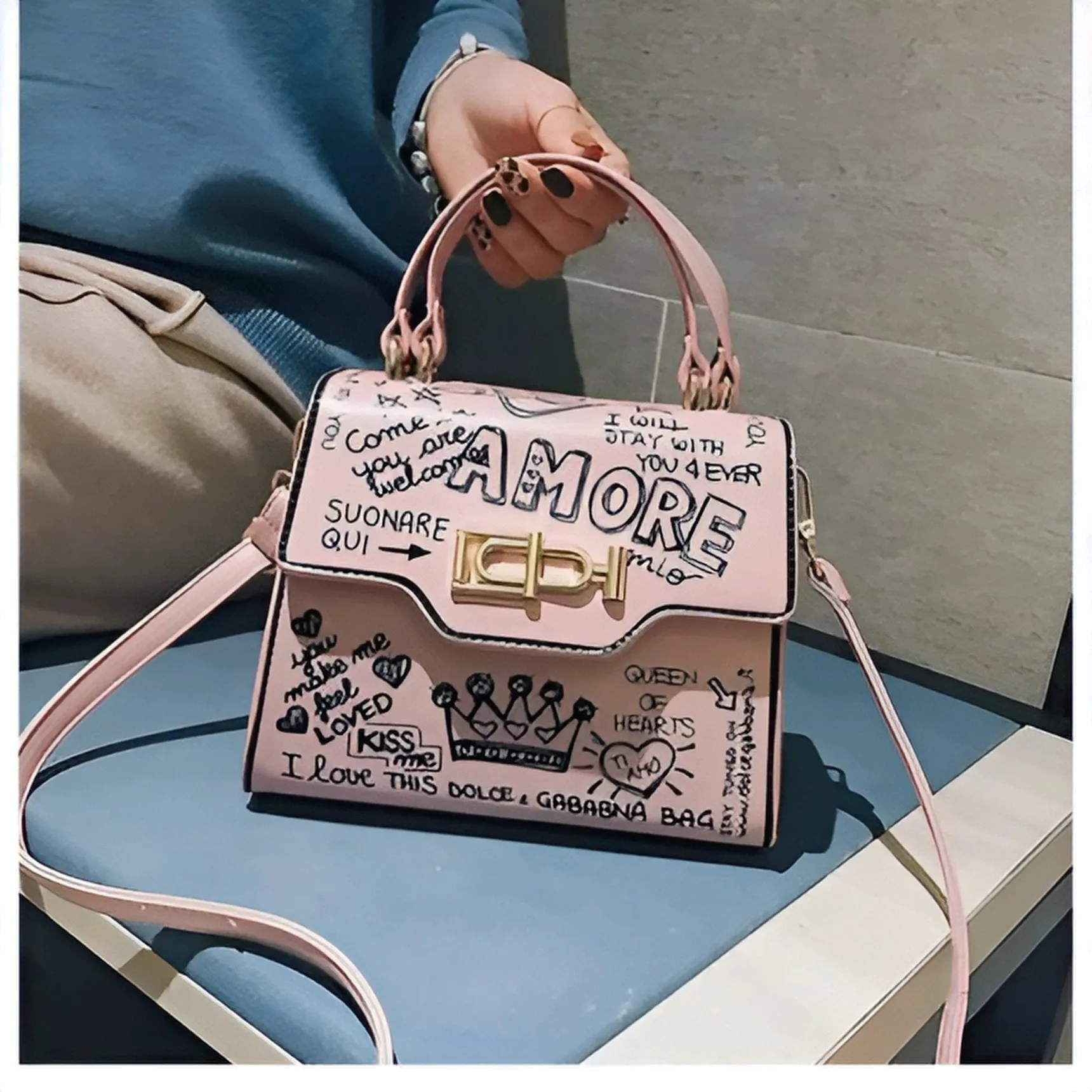 Leather Mini Chain Graffiti Bags