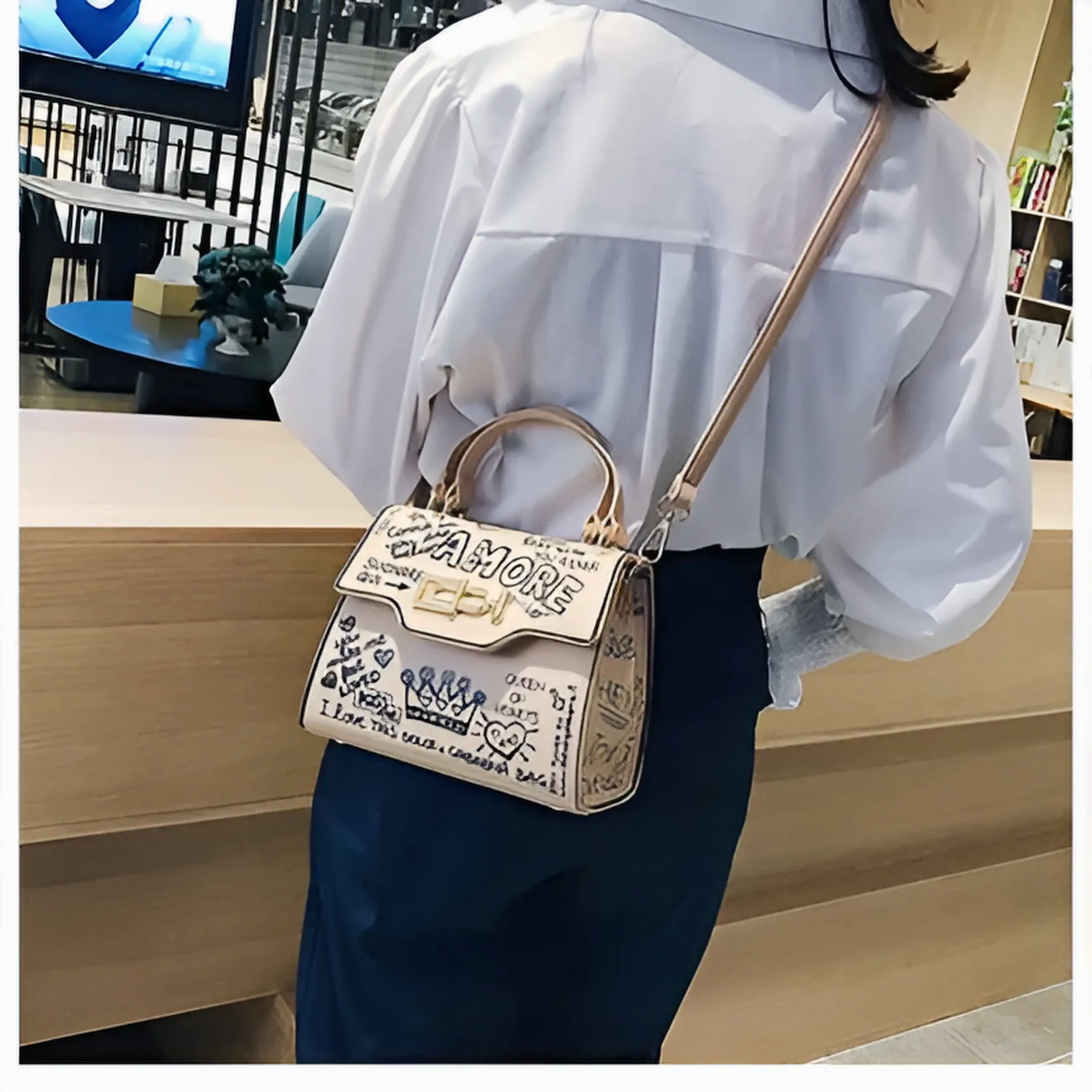 Leather Mini Chain Graffiti Bags