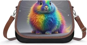 Leather Shoulder Bag for Women Rainbow Rabbit Crossbody Bags Small Shoulder Handbags Weekender Bag Shopper Handbag Travel Purse