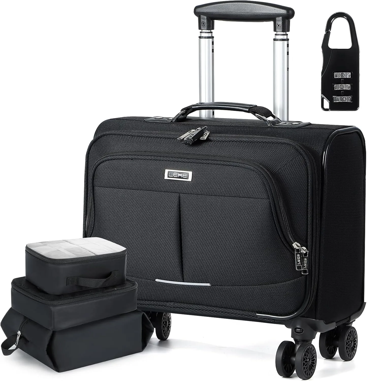 Lekebobor Rolling Laptop Bag with 3 Packing Cubes, Rolling Briefcase for Men Women Fits Up to 15.6 Inch Laptop Briefcase on Wheels