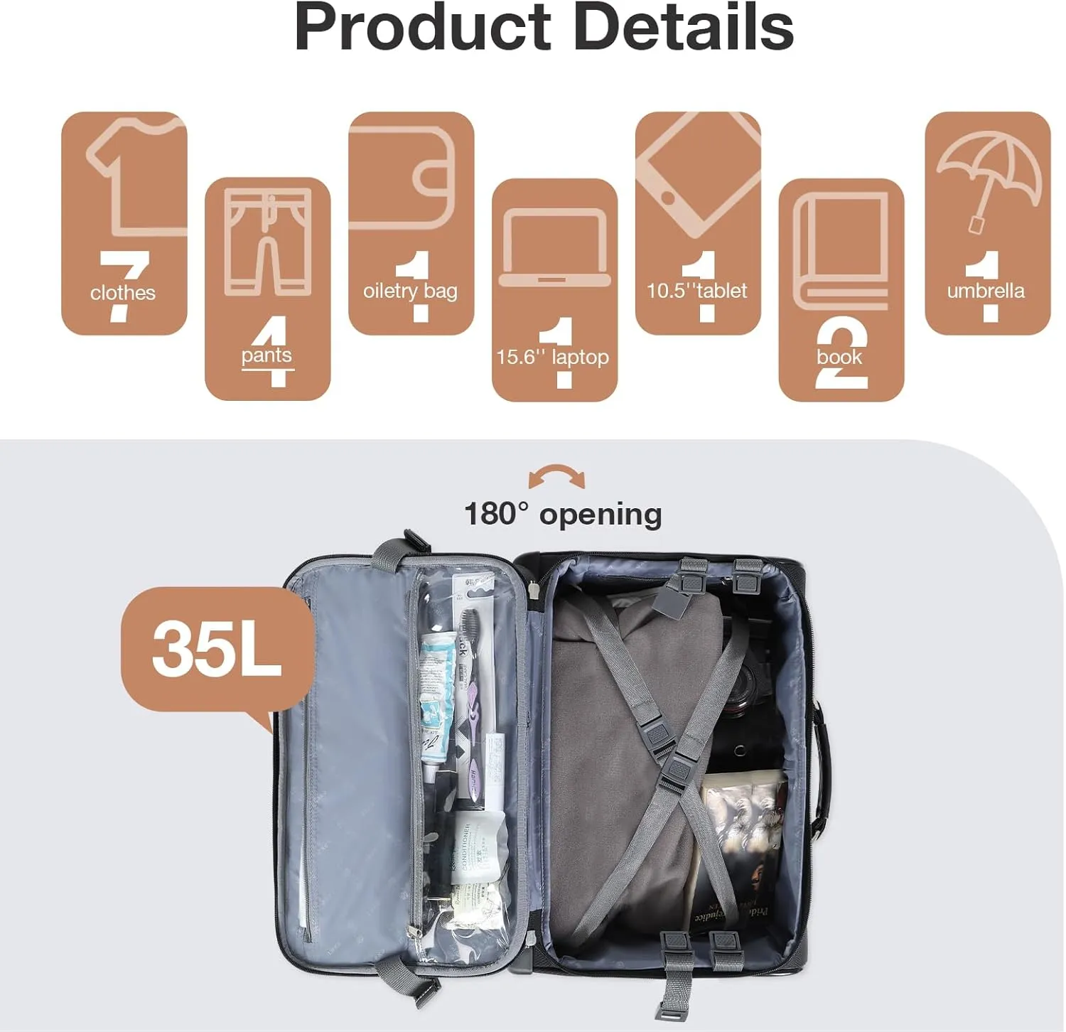 Lekebobor Rolling Laptop Bag with 3 Packing Cubes, Rolling Briefcase for Men Women Fits Up to 15.6 Inch Laptop Briefcase on Wheels