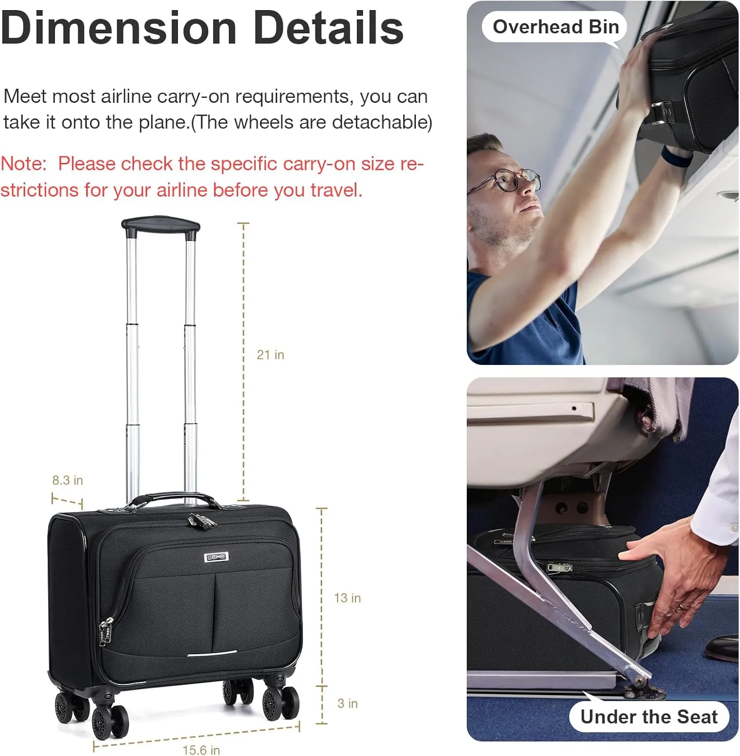 Lekebobor Rolling Laptop Bag with 3 Packing Cubes, Rolling Briefcase for Men Women Fits Up to 15.6 Inch Laptop Briefcase on Wheels