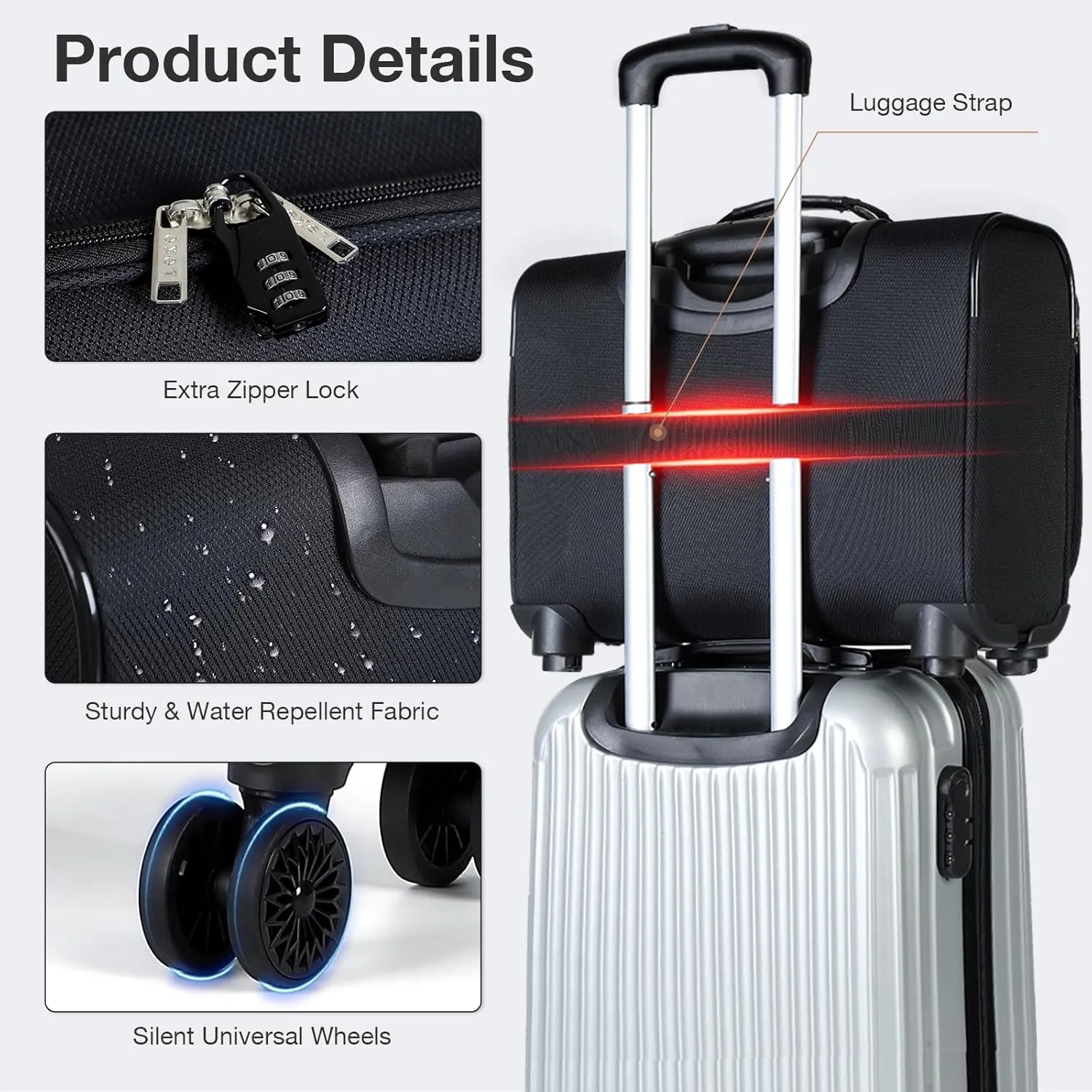 Lekebobor Rolling Laptop Bag with 3 Packing Cubes, Rolling Briefcase for Men Women Fits Up to 15.6 Inch Laptop Briefcase on Wheels