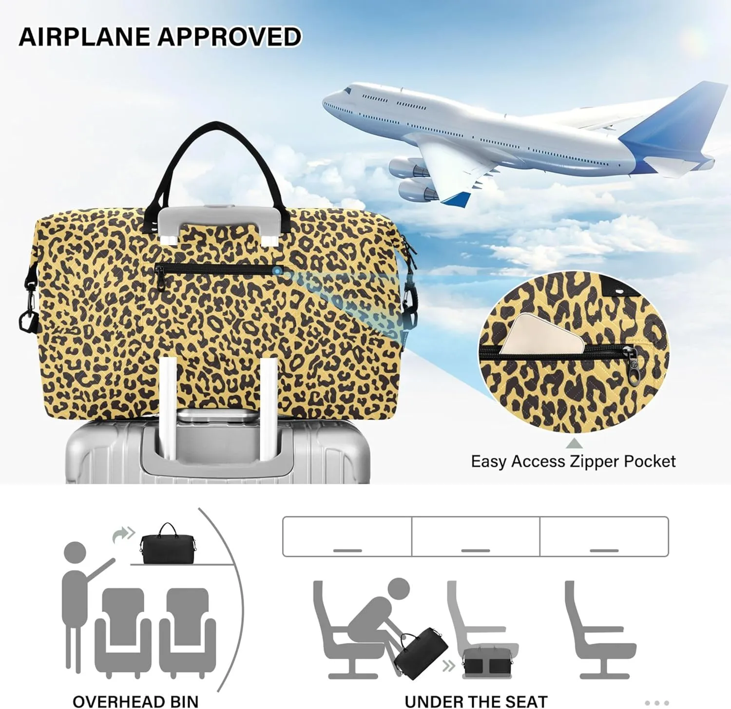 Leopard Pattern Animal Print Duffel Bag for Travel Toiletry Bag Set, Decorative Luggage Bags Overnight Bags