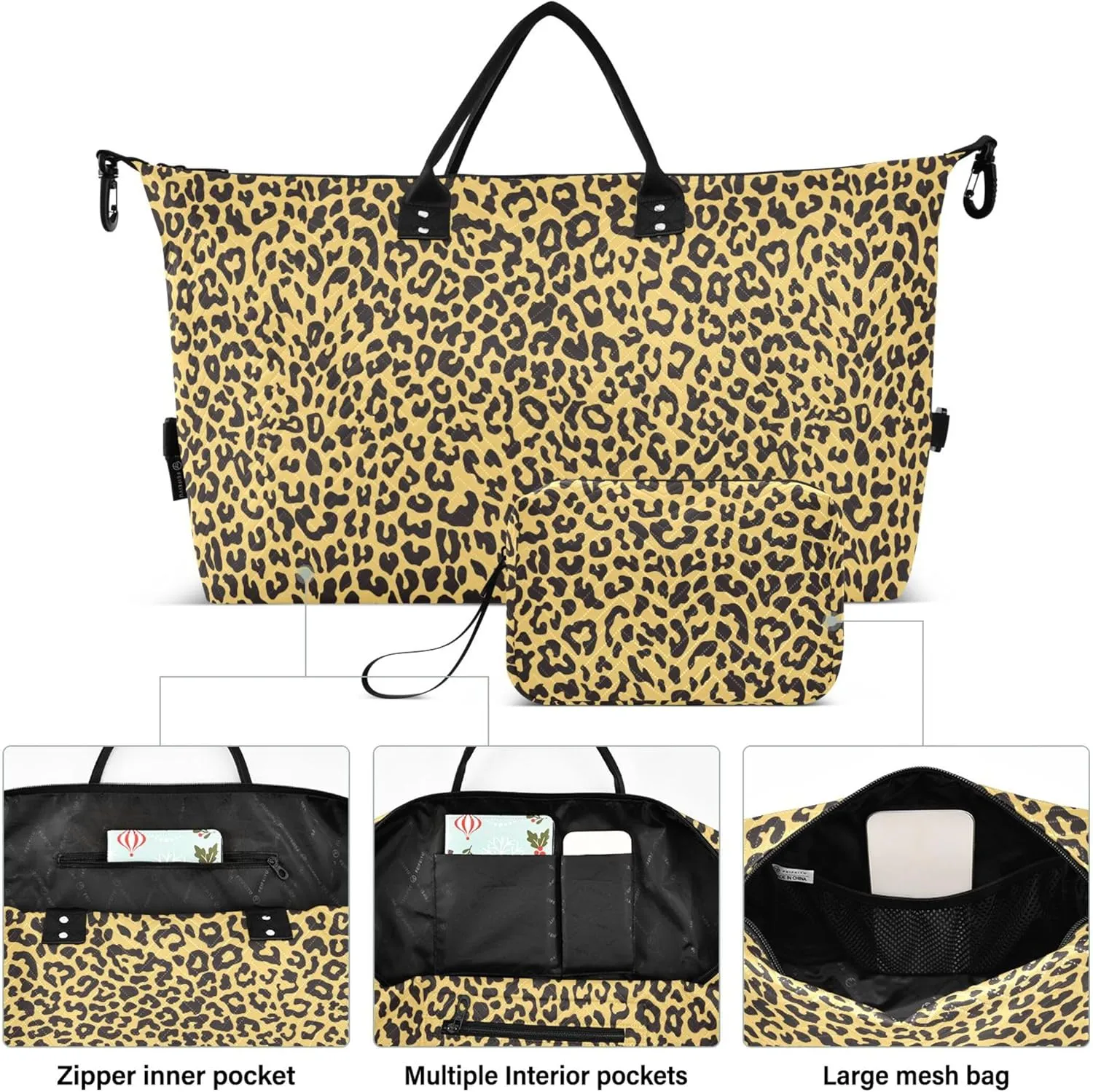 Leopard Pattern Animal Print Duffel Bag for Travel Toiletry Bag Set, Decorative Luggage Bags Overnight Bags