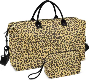Leopard Pattern Animal Print Duffel Bag for Travel Toiletry Bag Set, Decorative Luggage Bags Overnight Bags