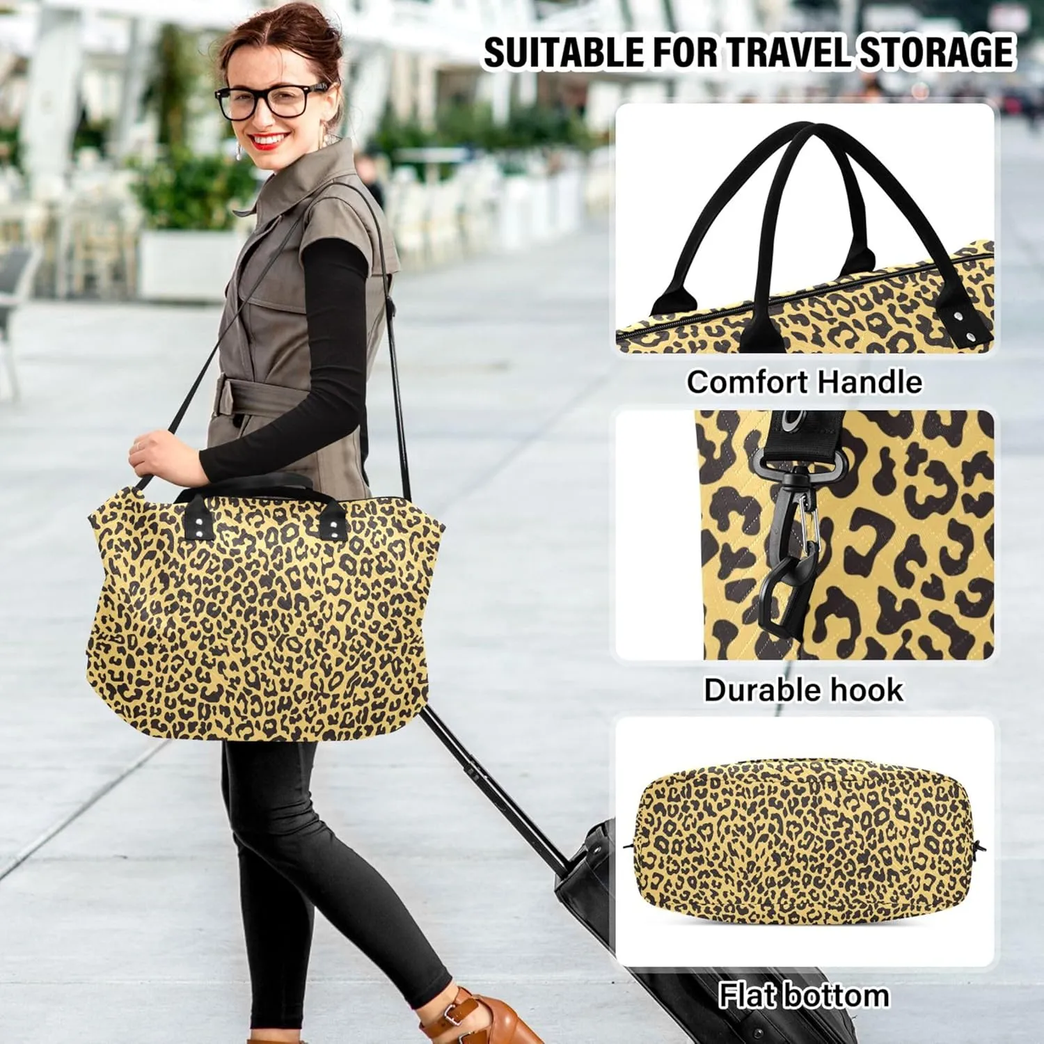 Leopard Pattern Animal Print Duffel Bag for Travel Toiletry Bag Set, Decorative Luggage Bags Overnight Bags