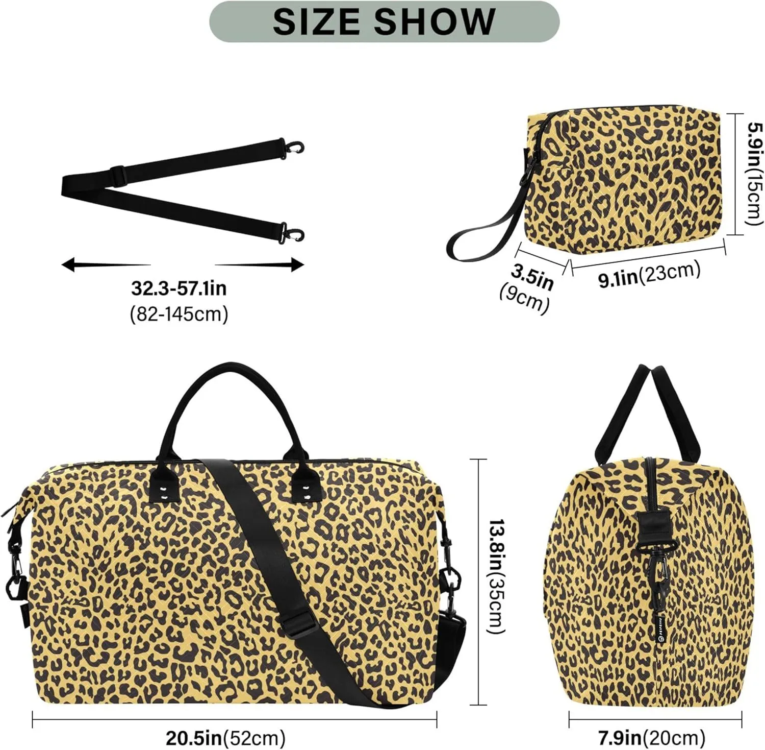 Leopard Pattern Animal Print Duffel Bag for Travel Toiletry Bag Set, Decorative Luggage Bags Overnight Bags