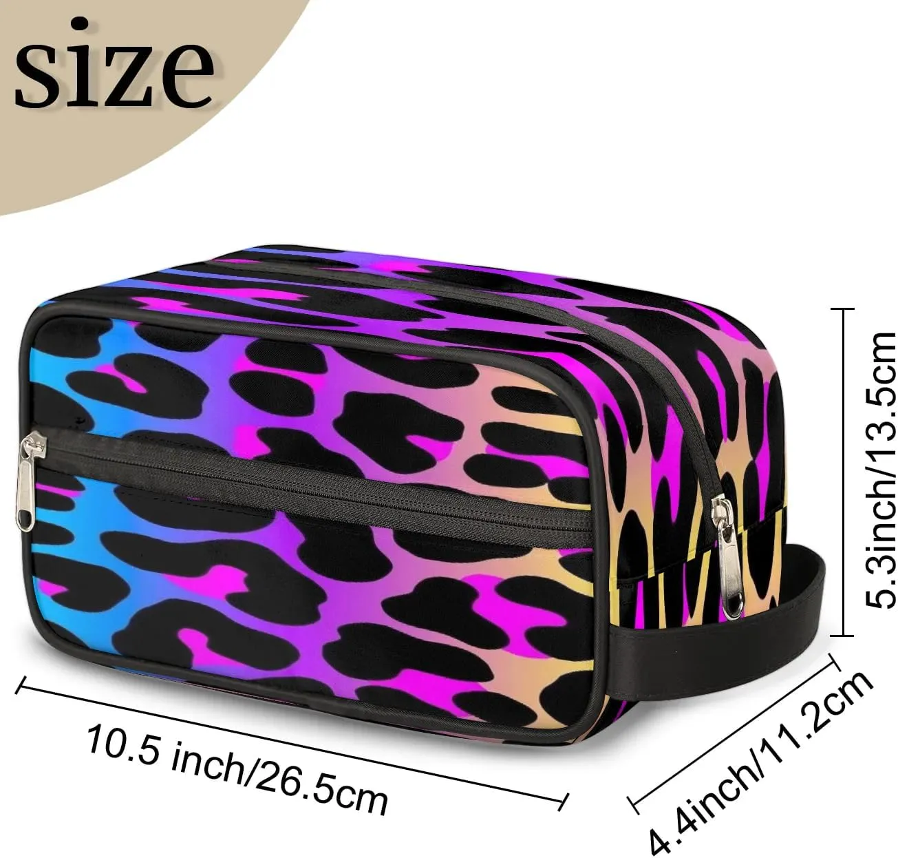 Leopard Rainbow Toiletry Bag for Women Girl,Cheetah Travel Cosmetic Bag,Hanging Makeup Bag,Approved Hygiene Bag Waterproof Dopp Kit Organizer for Toiletries Shower Bathroom Carry-on Accessories Gifts