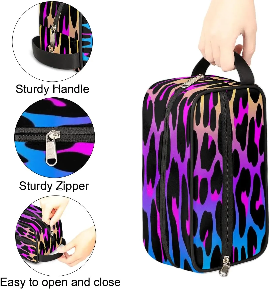 Leopard Rainbow Toiletry Bag for Women Girl,Cheetah Travel Cosmetic Bag,Hanging Makeup Bag,Approved Hygiene Bag Waterproof Dopp Kit Organizer for Toiletries Shower Bathroom Carry-on Accessories Gifts