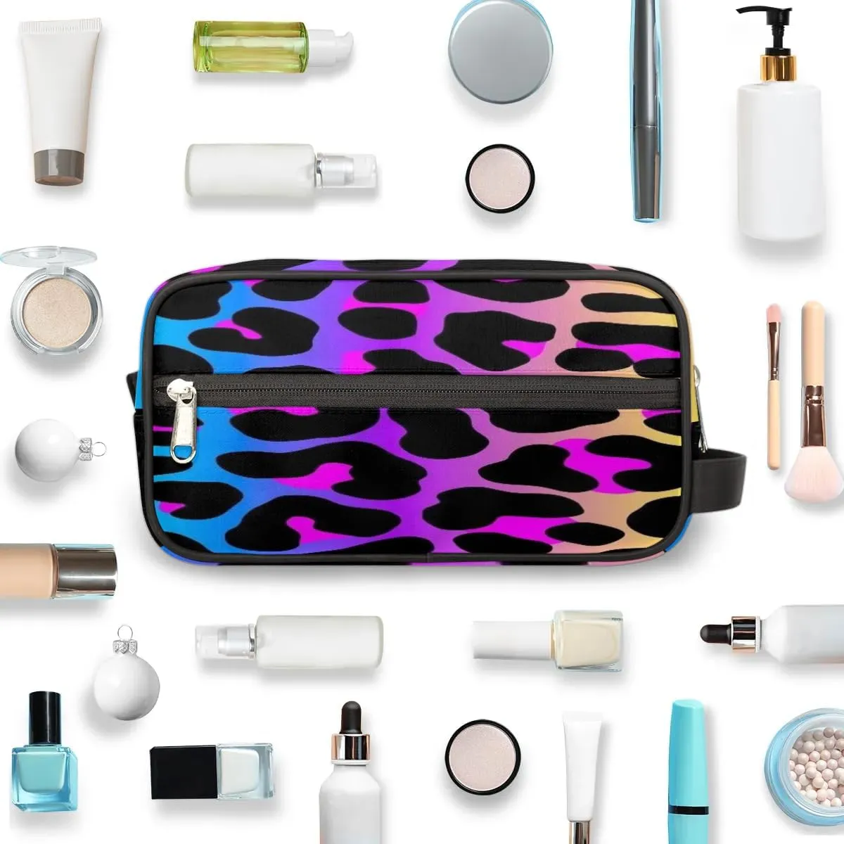 Leopard Rainbow Toiletry Bag for Women Girl,Cheetah Travel Cosmetic Bag,Hanging Makeup Bag,Approved Hygiene Bag Waterproof Dopp Kit Organizer for Toiletries Shower Bathroom Carry-on Accessories Gifts