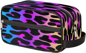 Leopard Rainbow Toiletry Bag for Women Girl,Cheetah Travel Cosmetic Bag,Hanging Makeup Bag,Approved Hygiene Bag Waterproof Dopp Kit Organizer for Toiletries Shower Bathroom Carry-on Accessories Gifts