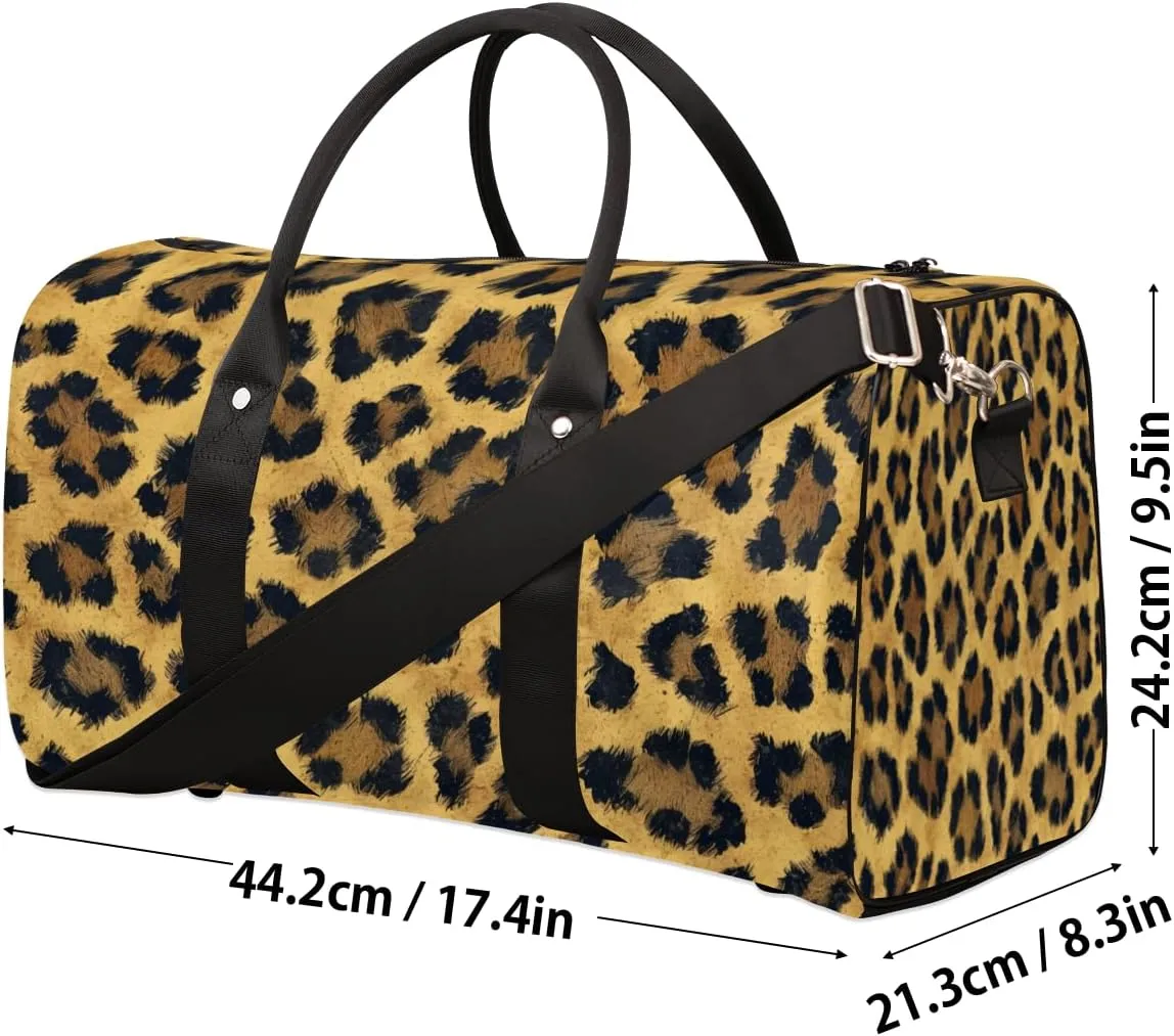 Leopard Travel Duffle Bag, Sports Gym Bags for Women Men, Carry On Weekender Overnight Bag, Cheetah Print Workout Hospital Airplane Trips Bag