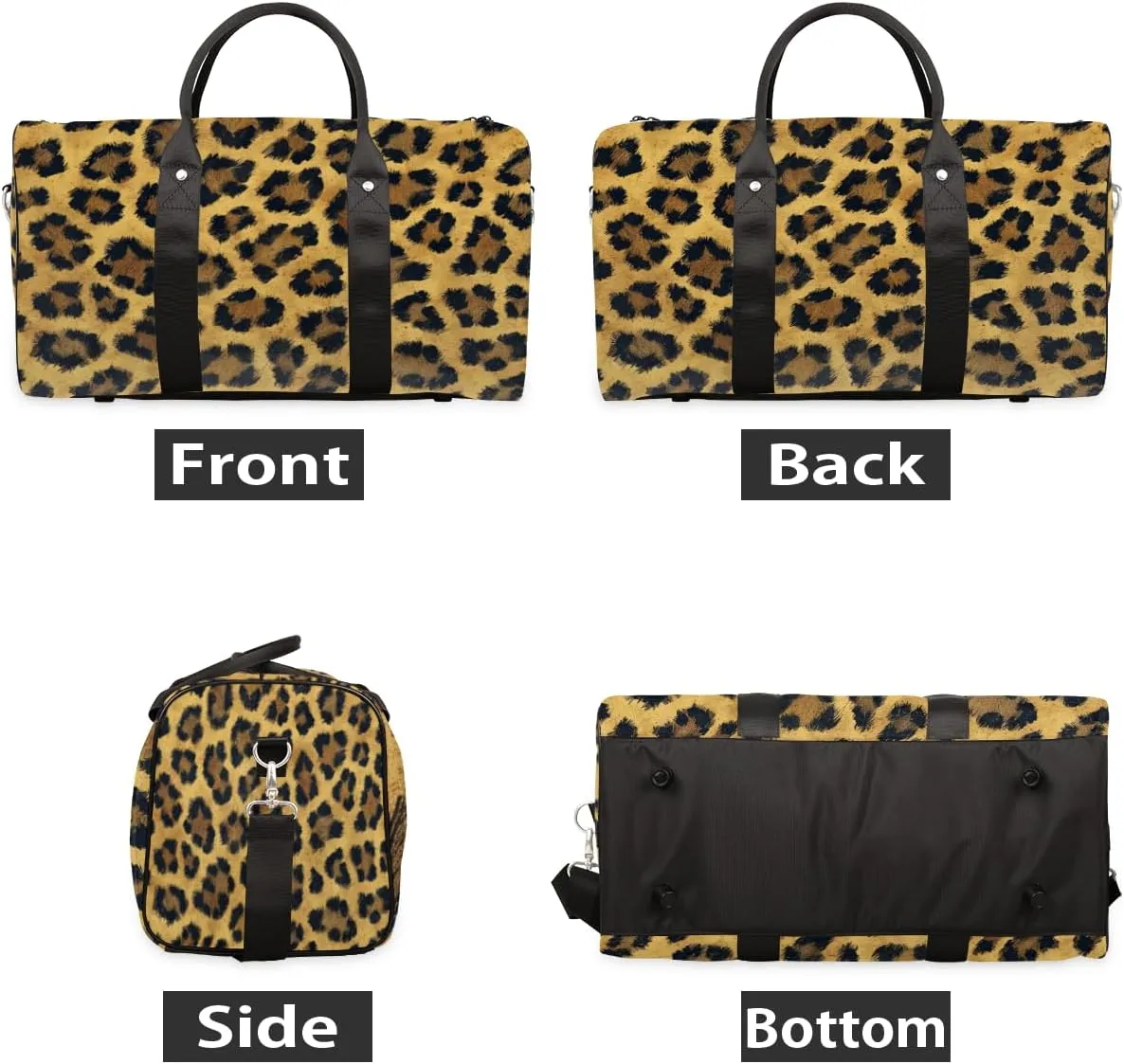 Leopard Travel Duffle Bag, Sports Gym Bags for Women Men, Carry On Weekender Overnight Bag, Cheetah Print Workout Hospital Airplane Trips Bag
