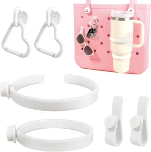 LETGO Stanley Cup Holder Set with 4 Hooks, Carabiner Key Chain Holder Charms, Compatible with Stanley 30oz 40oz Cups and Bogg Bag Southern Beach Tote Bags Accessories (White)
