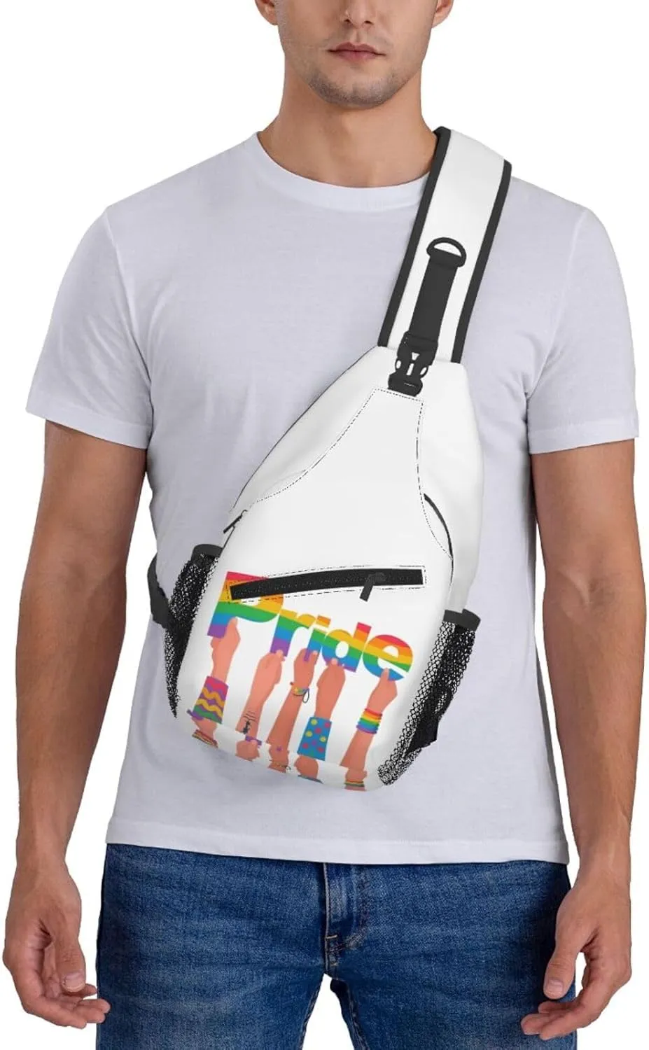 LGBT Gay Pride Love Rainbow Heart Crossbody Bag Adjustable Sling Bag Casual Chest Bags Travel Shoulder Backpack