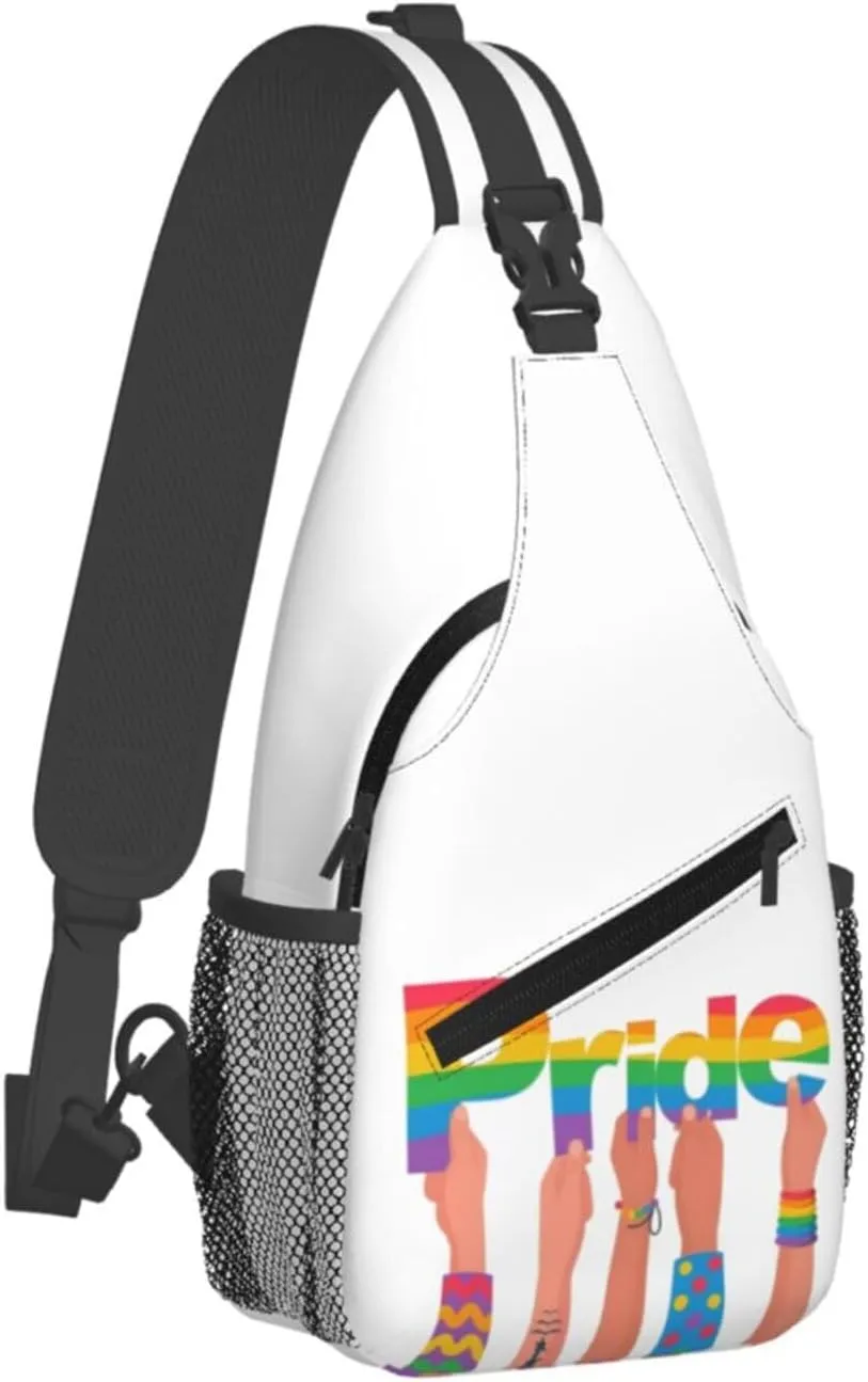 LGBT Gay Pride Love Rainbow Heart Crossbody Bag Adjustable Sling Bag Casual Chest Bags Travel Shoulder Backpack