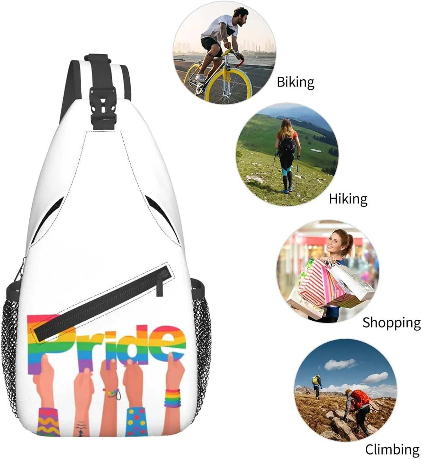 LGBT Gay Pride Love Rainbow Heart Crossbody Bag Adjustable Sling Bag Casual Chest Bags Travel Shoulder Backpack
