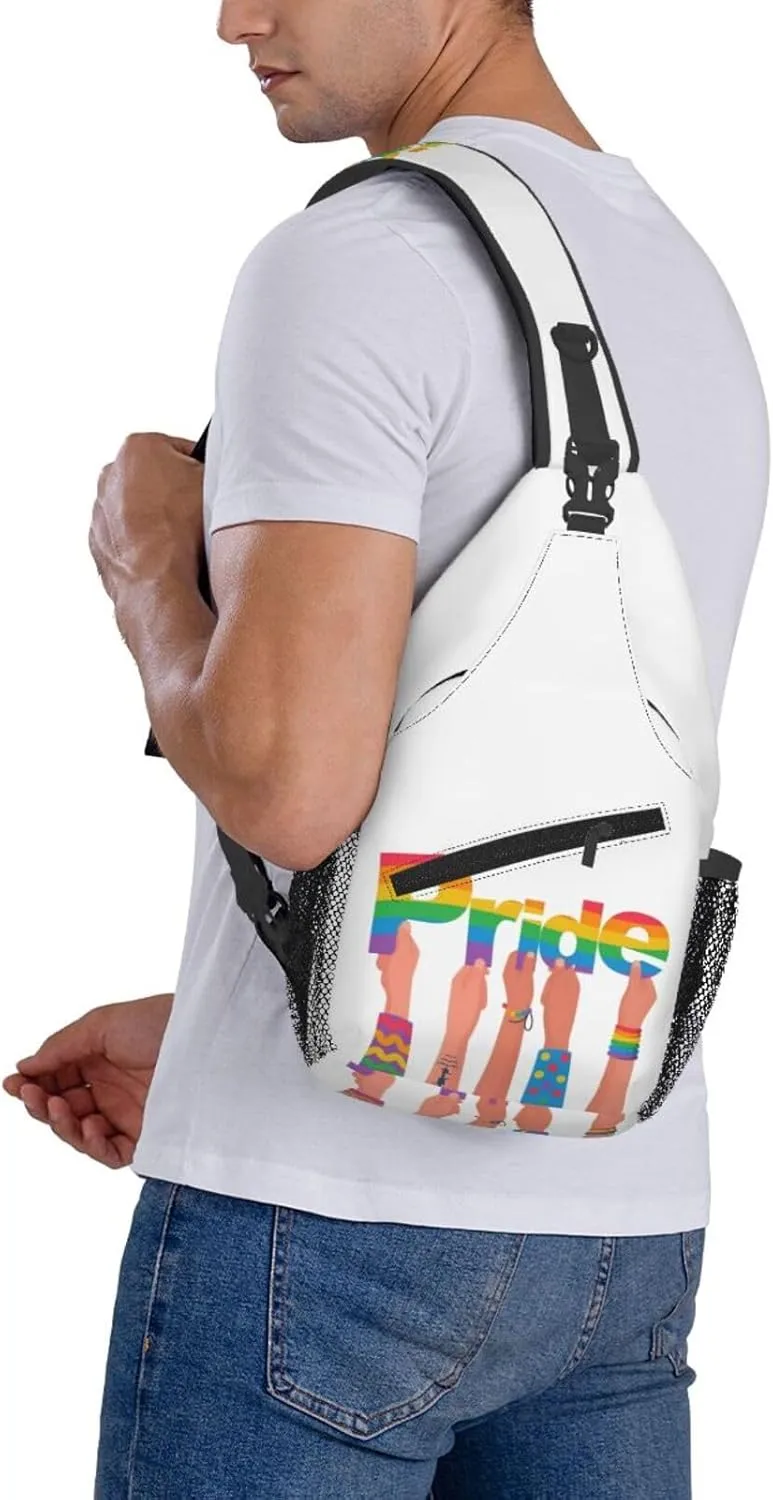 LGBT Gay Pride Love Rainbow Heart Crossbody Bag Adjustable Sling Bag Casual Chest Bags Travel Shoulder Backpack