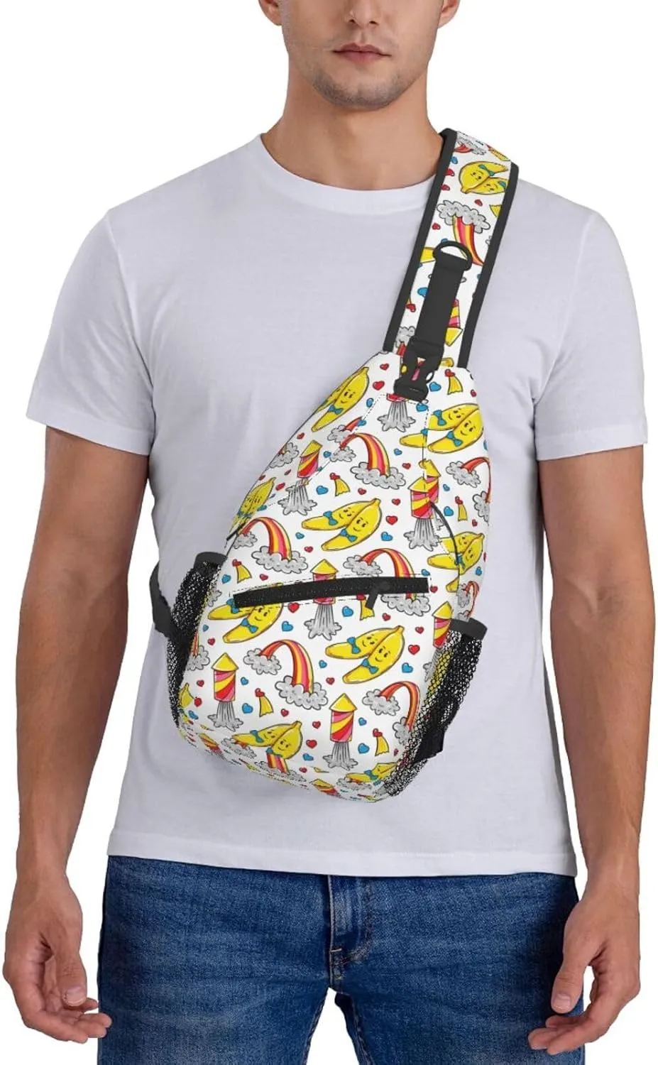 LGBT Gay Pride Love Rainbow Heart Crossbody Bag Adjustable Sling Bag Casual Chest Bags Travel Shoulder Backpack