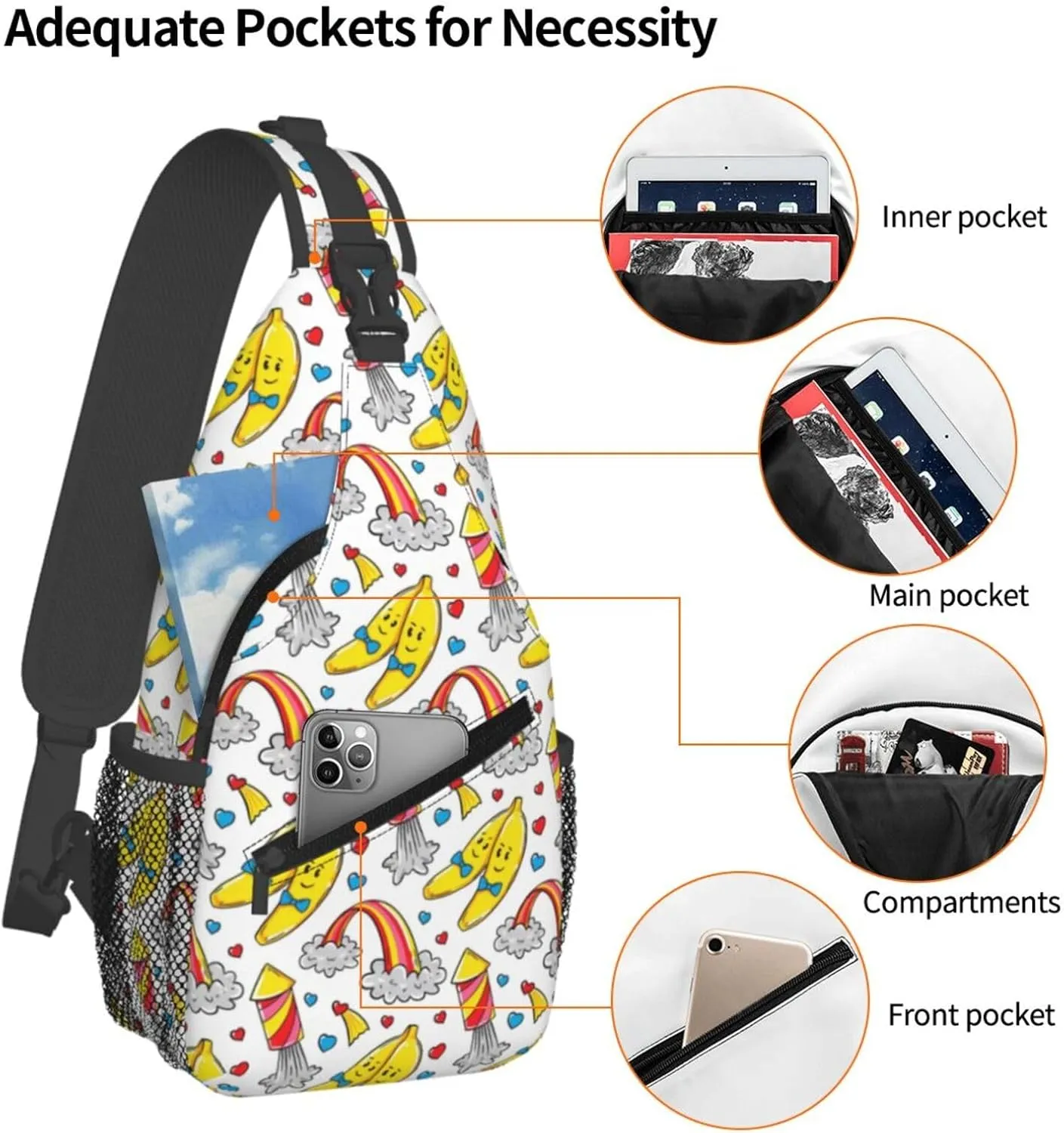 LGBT Gay Pride Love Rainbow Heart Crossbody Bag Adjustable Sling Bag Casual Chest Bags Travel Shoulder Backpack