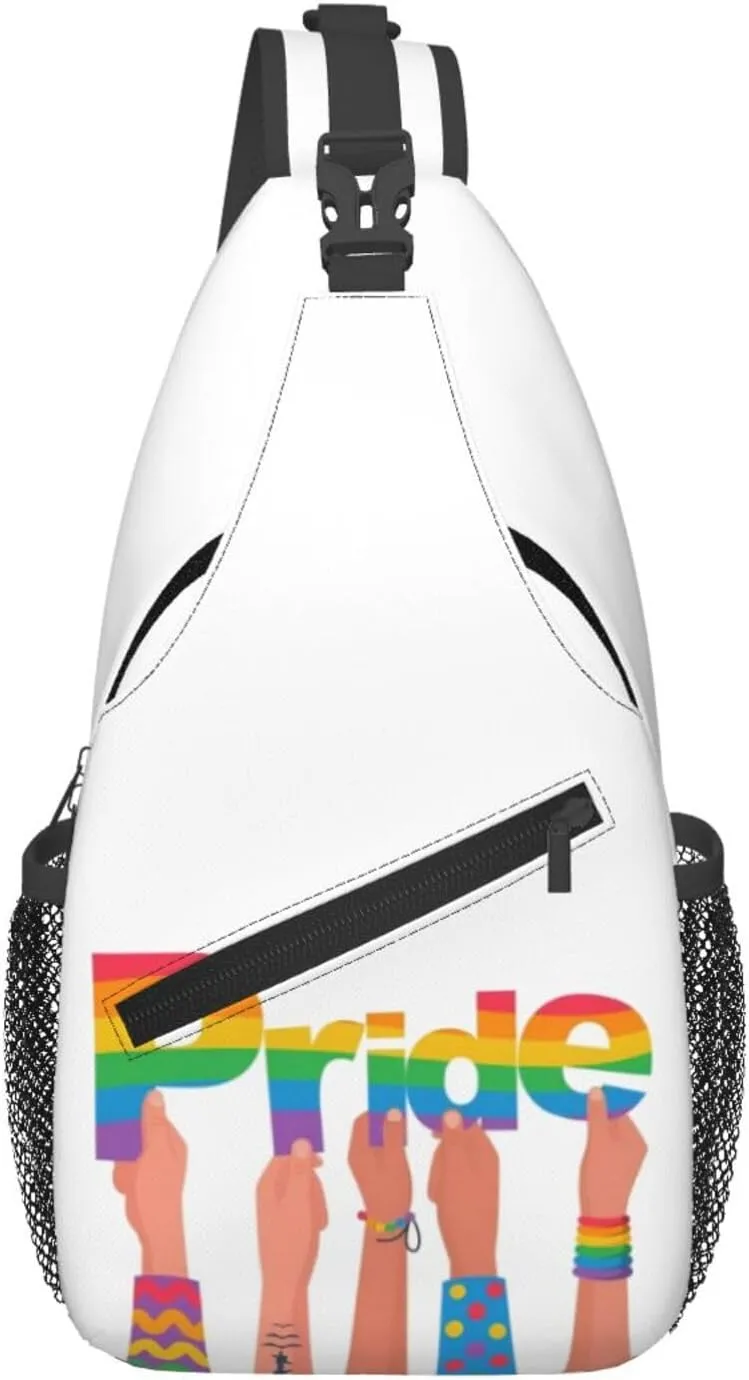 LGBT Gay Pride Love Rainbow Heart Crossbody Bag Adjustable Sling Bag Casual Chest Bags Travel Shoulder Backpack