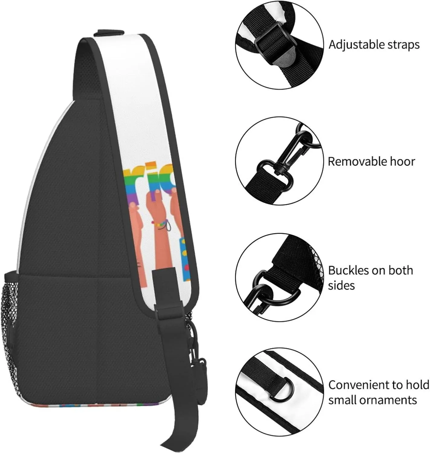 LGBT Gay Pride Love Rainbow Heart Crossbody Bag Adjustable Sling Bag Casual Chest Bags Travel Shoulder Backpack