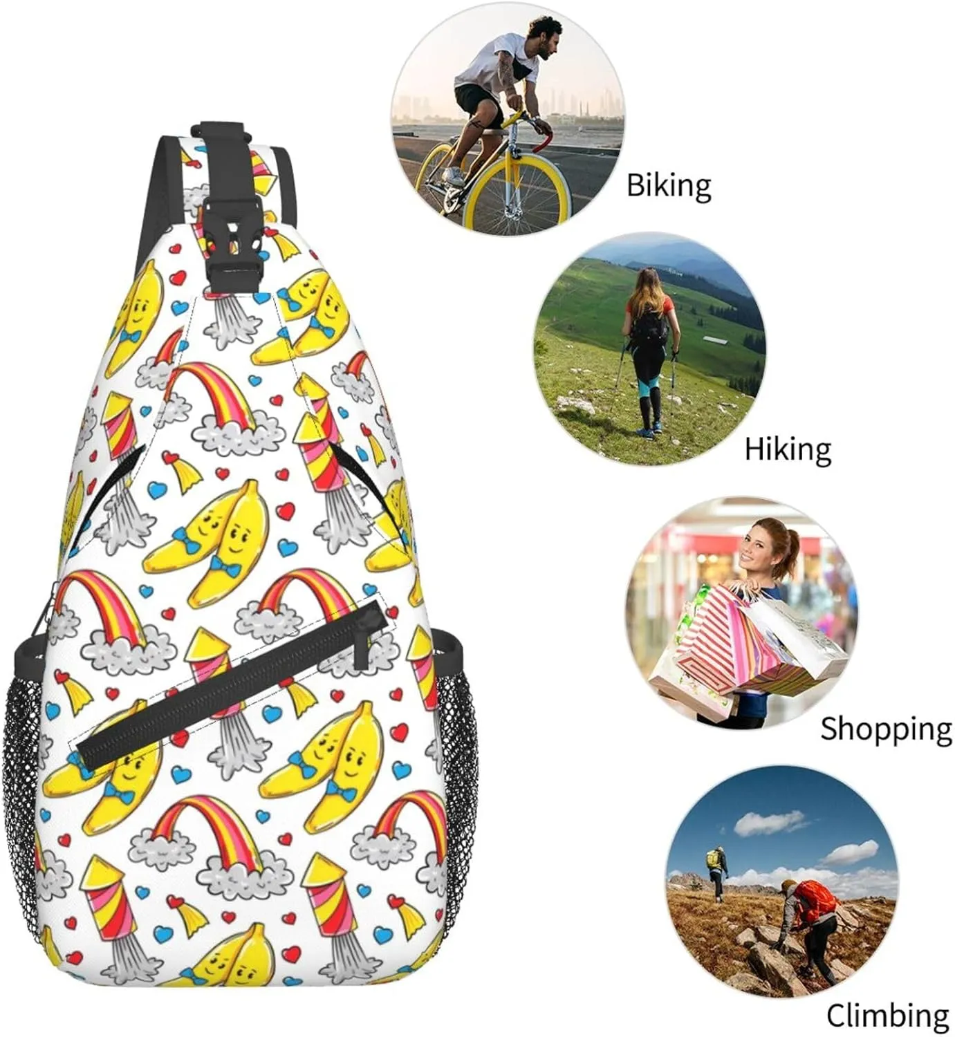 LGBT Gay Pride Love Rainbow Heart Crossbody Bag Adjustable Sling Bag Casual Chest Bags Travel Shoulder Backpack