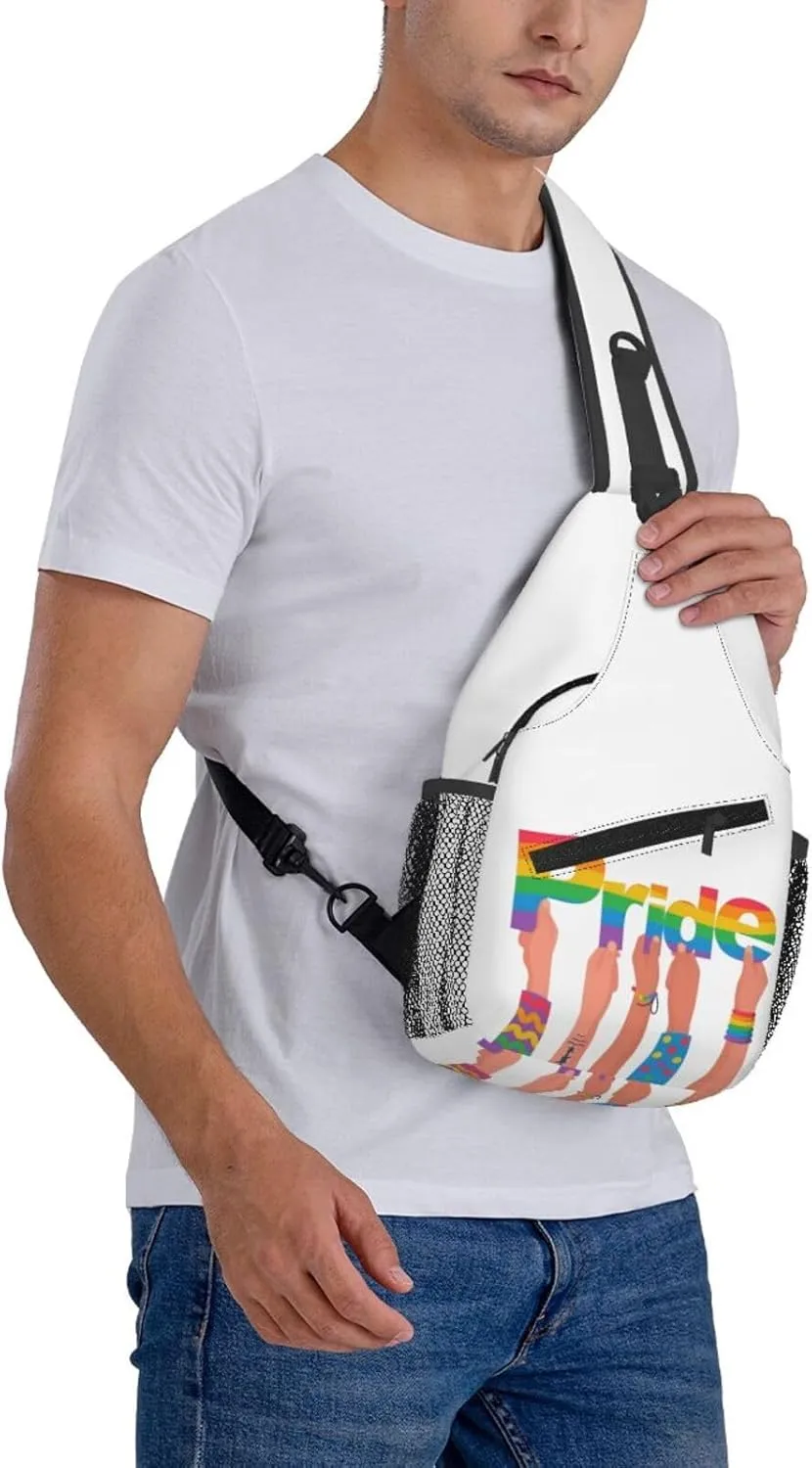 LGBT Gay Pride Love Rainbow Heart Crossbody Bag Adjustable Sling Bag Casual Chest Bags Travel Shoulder Backpack