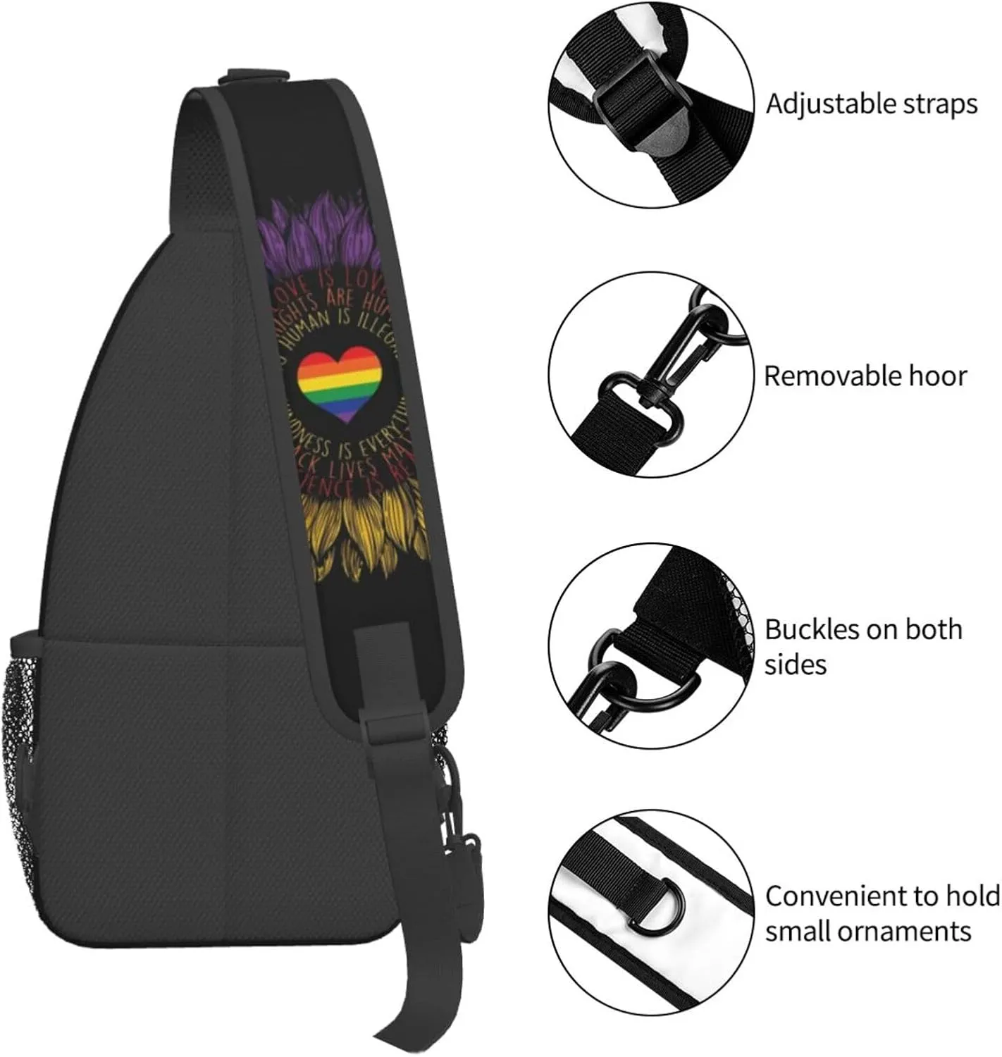 LGBT Gay Pride Sunflower Rainbow Love Crossbody Bag Adjustable Sling Bag Casual Chest Bags Travel Shoulder Backpack