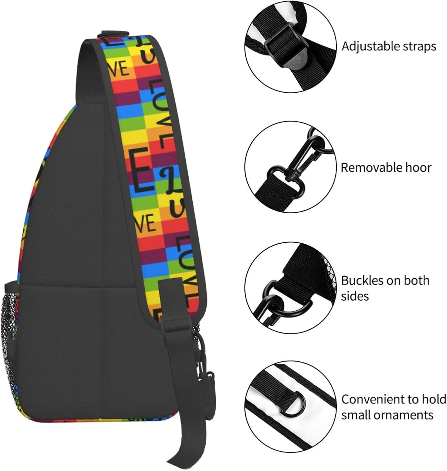 LGBT Gay Pride Sunflower Rainbow Love Crossbody Bag Adjustable Sling Bag Casual Chest Bags Travel Shoulder Backpack