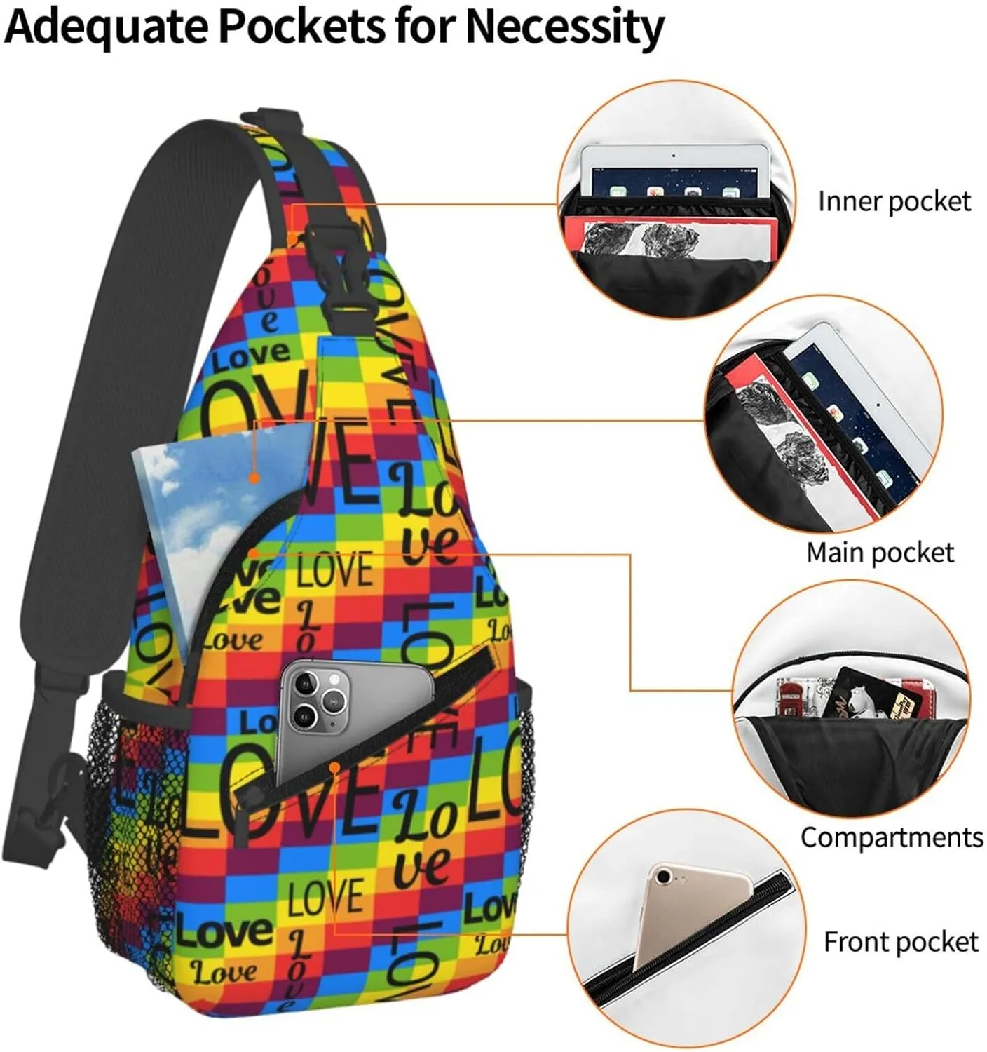 LGBT Gay Pride Sunflower Rainbow Love Crossbody Bag Adjustable Sling Bag Casual Chest Bags Travel Shoulder Backpack