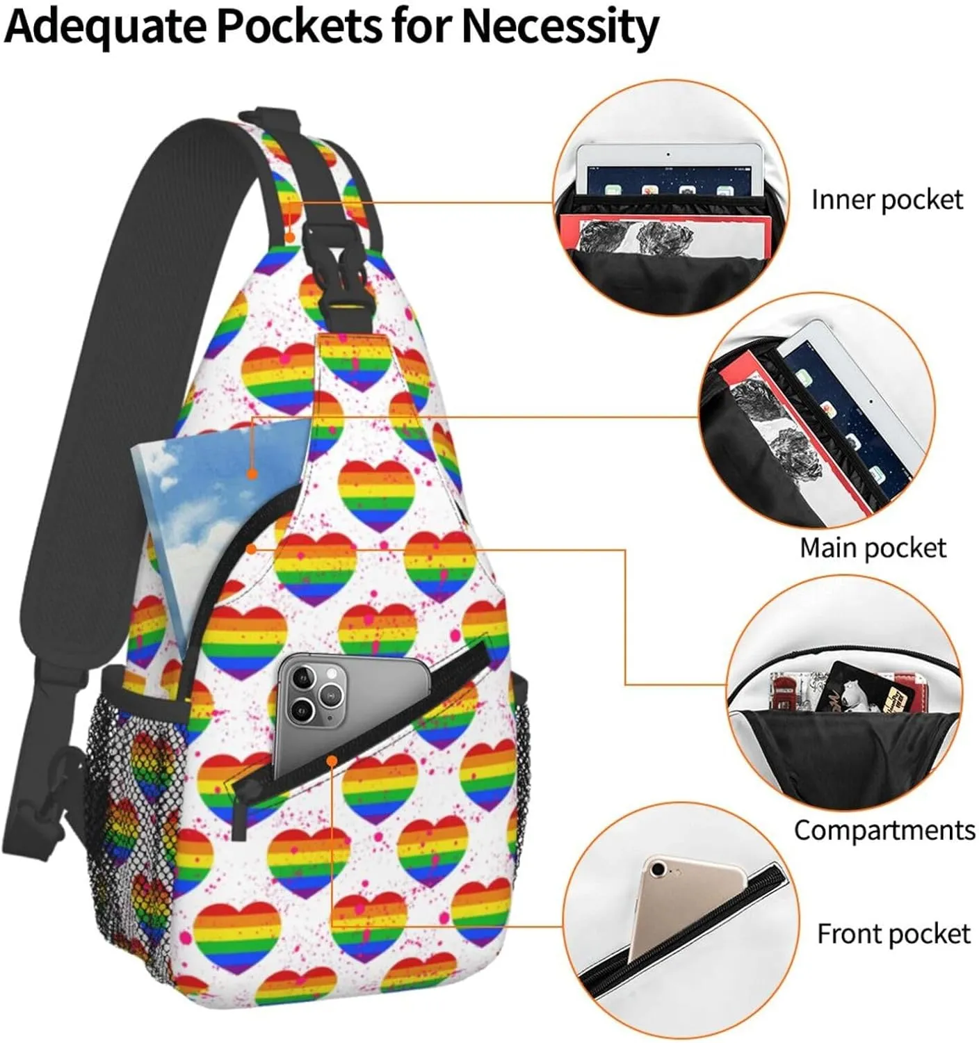 LGBT Gay Pride Sunflower Rainbow Love Crossbody Bag Adjustable Sling Bag Casual Chest Bags Travel Shoulder Backpack