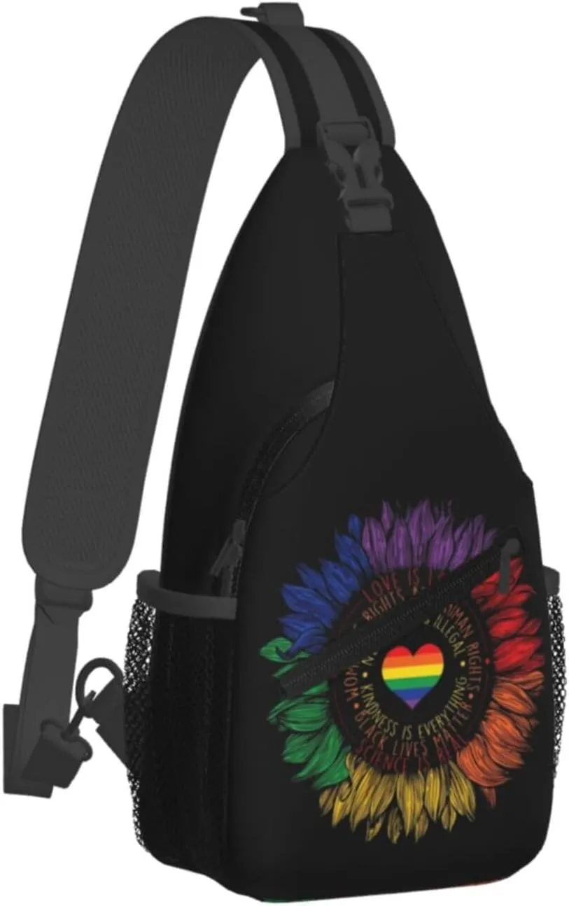 LGBT Gay Pride Sunflower Rainbow Love Crossbody Bag Adjustable Sling Bag Casual Chest Bags Travel Shoulder Backpack