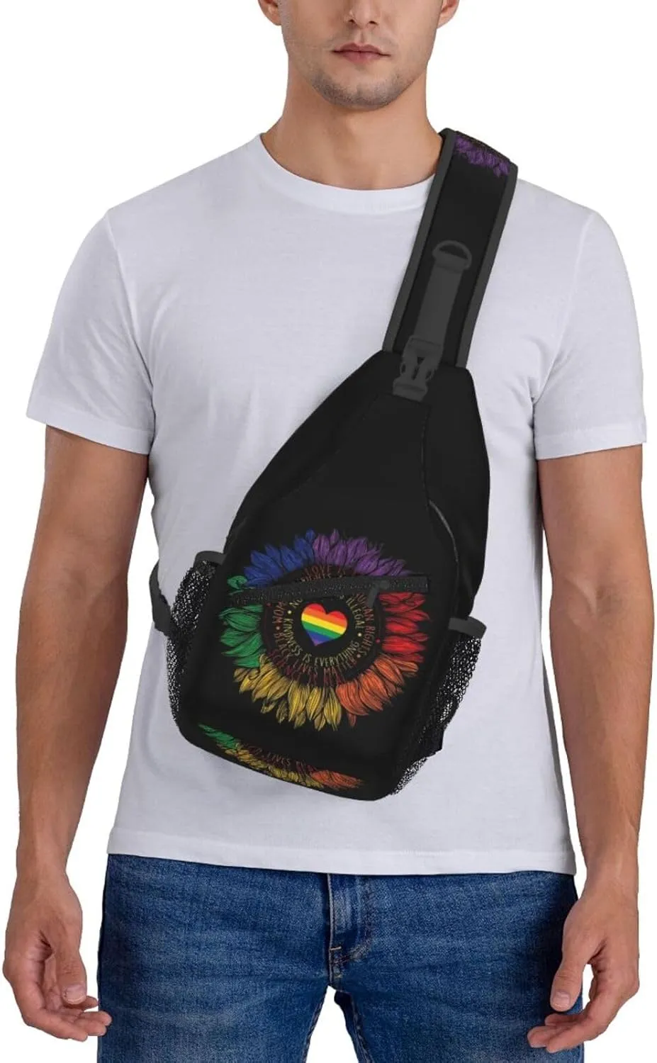 LGBT Gay Pride Sunflower Rainbow Love Crossbody Bag Adjustable Sling Bag Casual Chest Bags Travel Shoulder Backpack