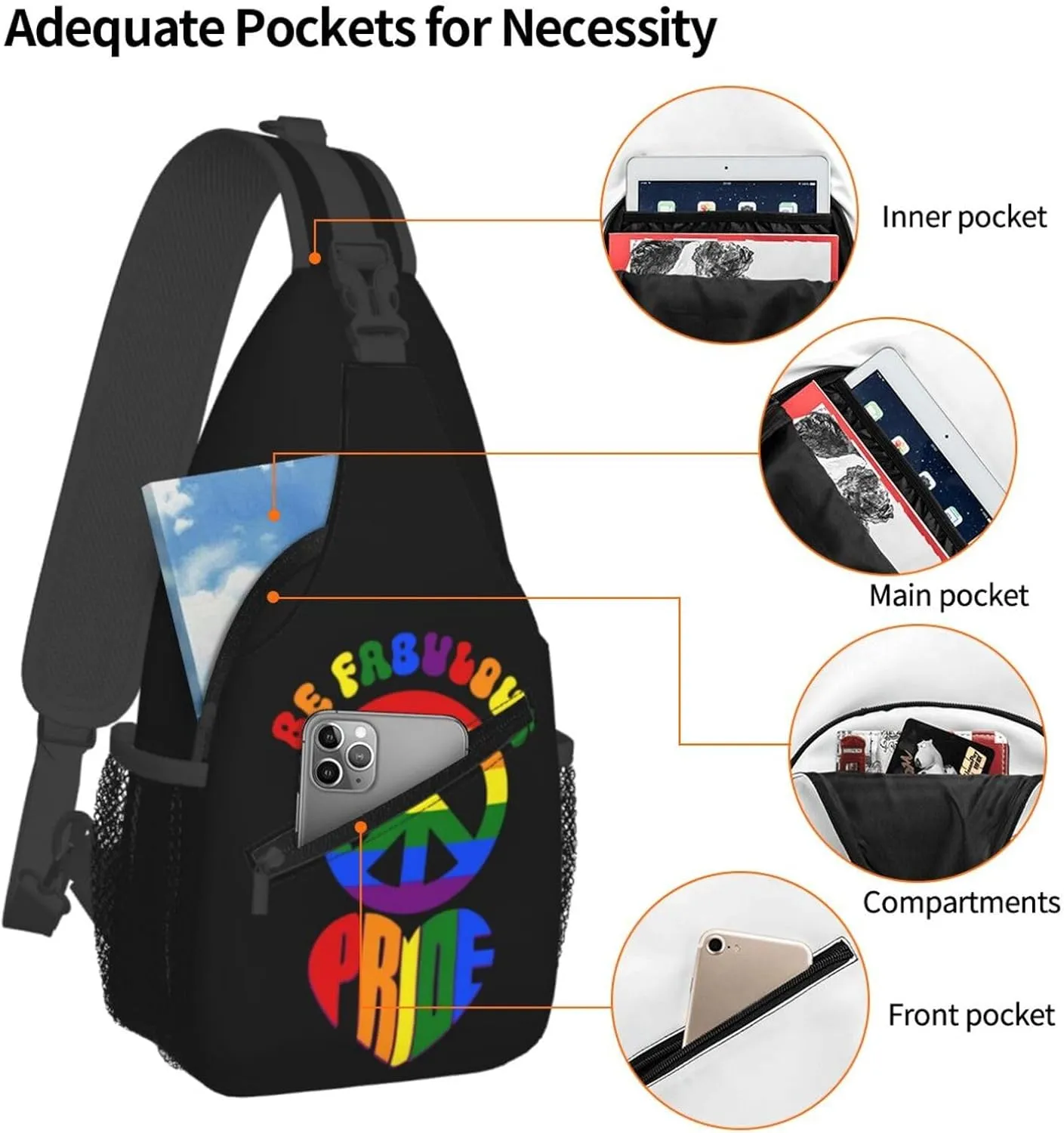 LGBT Gay Pride Sunflower Rainbow Love Crossbody Bag Adjustable Sling Bag Casual Chest Bags Travel Shoulder Backpack