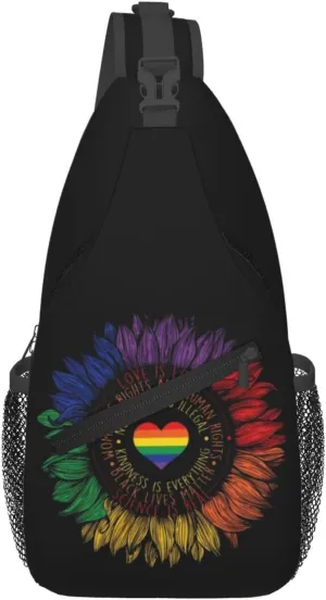 LGBT Gay Pride Sunflower Rainbow Love Crossbody Bag Adjustable Sling Bag Casual Chest Bags Travel Shoulder Backpack
