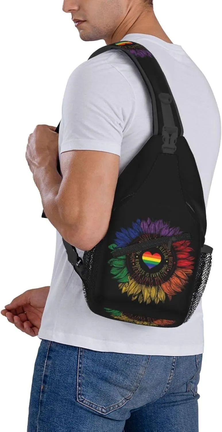 LGBT Gay Pride Sunflower Rainbow Love Crossbody Bag Adjustable Sling Bag Casual Chest Bags Travel Shoulder Backpack