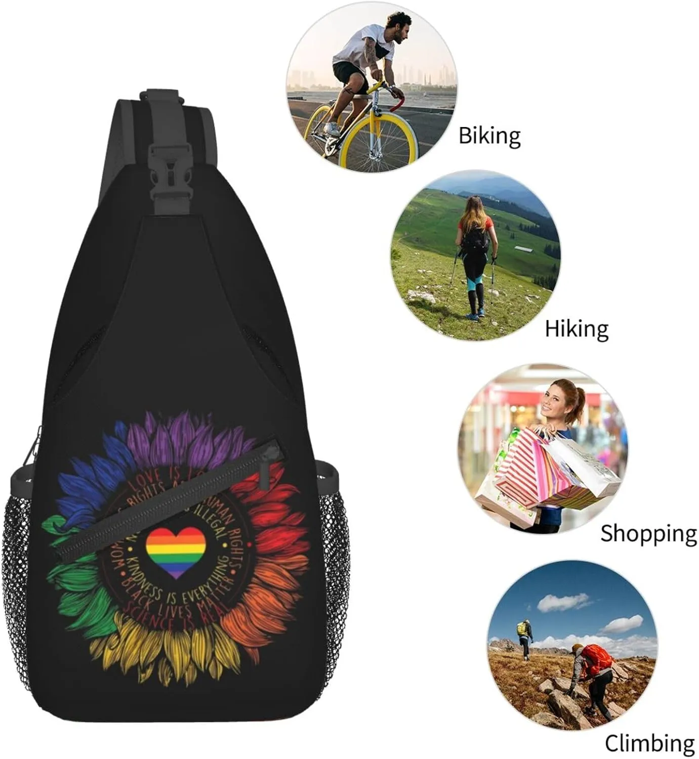 LGBT Gay Pride Sunflower Rainbow Love Crossbody Bag Adjustable Sling Bag Casual Chest Bags Travel Shoulder Backpack