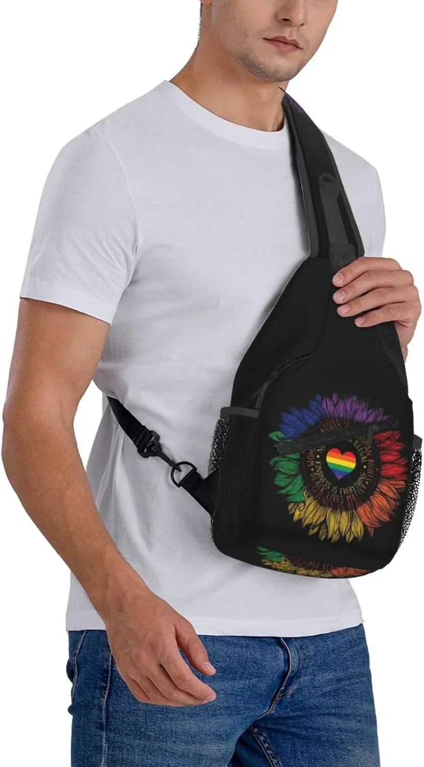 LGBT Gay Pride Sunflower Rainbow Love Crossbody Bag Adjustable Sling Bag Casual Chest Bags Travel Shoulder Backpack