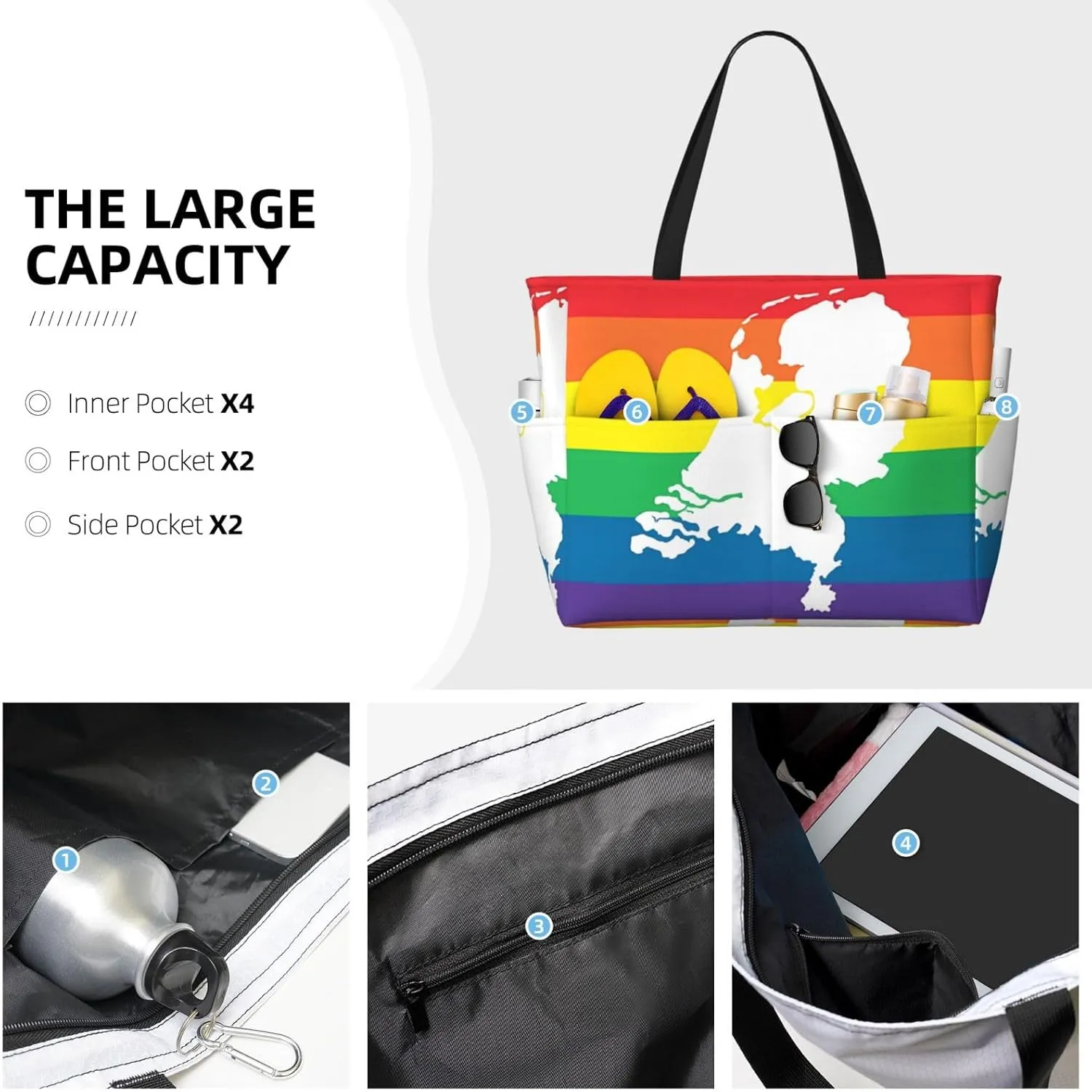 LGBT Pride Rainbow Gay Frog Large Capacity Travel Bag Lightweight Shopping Handbag Beach Tote Bags Casual Work Bag