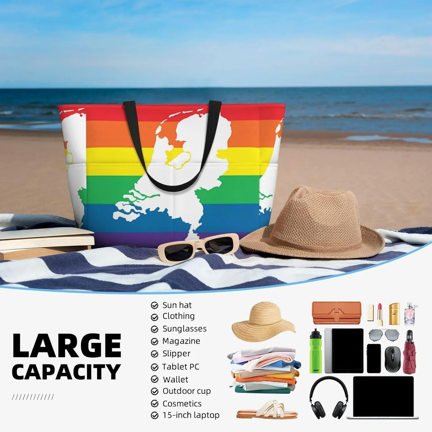 LGBT Pride Rainbow Gay Frog Large Capacity Travel Bag Lightweight Shopping Handbag Beach Tote Bags Casual Work Bag
