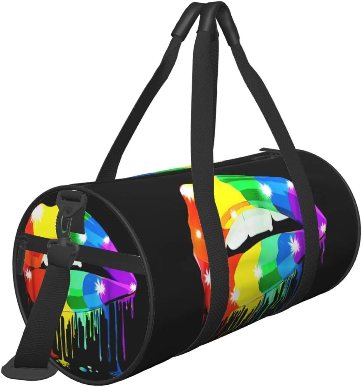 LGBT Pride Rainbow Gay Lesbian Pride rainbow lips Round Travel Duffel Bag Large Capacity Gym Sports Bags for Hiking Vacation Trips