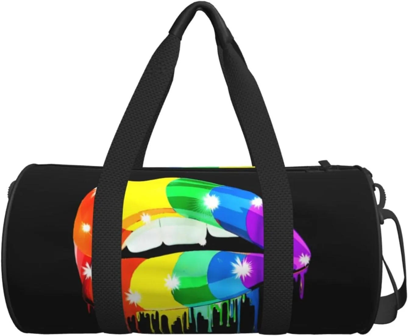 LGBT Pride Rainbow Gay Lesbian Pride rainbow lips Round Travel Duffel Bag Large Capacity Gym Sports Bags for Hiking Vacation Trips